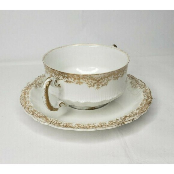 Theodore Haviland Limoges France Tea Cup and Saucer White Gold Design - Picture 5 of 12